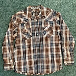 Cinch Men's Brown and Blue Plaid Button Down Shirt